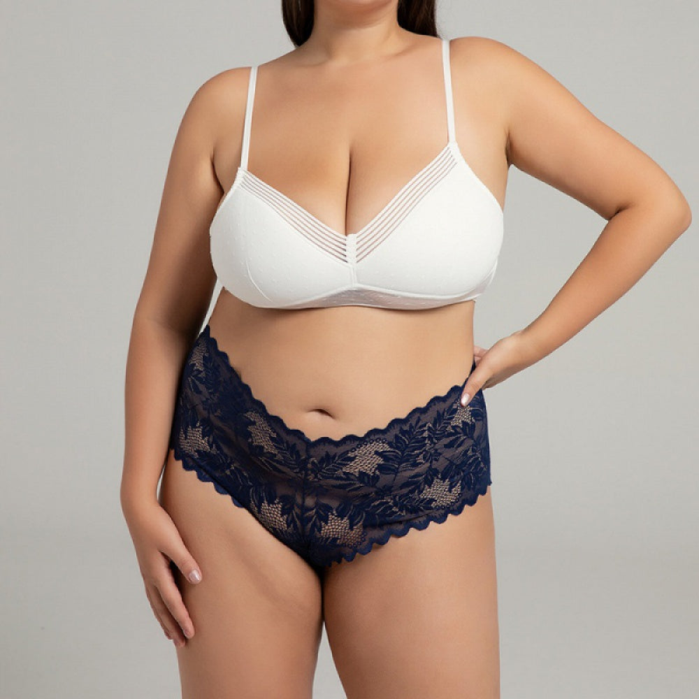 Plus size G string thong cheeky lace blue