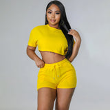 Sports Half Sleeve Mid-thigh Short Two-Piece Set