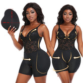 Lace Mid Thigh Shapewear Bodysuit with Hip Pads