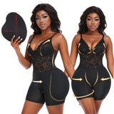 Lace Mid Thigh Shapewear Bodysuit with Hip Pads