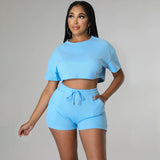 Sports Half Sleeve Mid-thigh Short Two-Piece Set