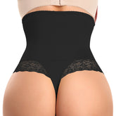 High rise Lace edge thong shapewear shaper black back view