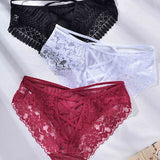 Plus size G string thong cheeky sexy lace hollow sheer black