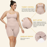 Tummy Control & Butt Lift Mid Thigh Shapewear Bodysuit with Adjustable Strap