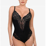 plunging neckline lace edge brief bodysuit camisole rosylemons
