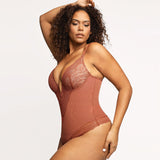 plunging neckline lace edge brief bodysuit camisole orange rosylemons