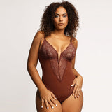plunging neckline lace edge brief bodysuit camisole rosylemons