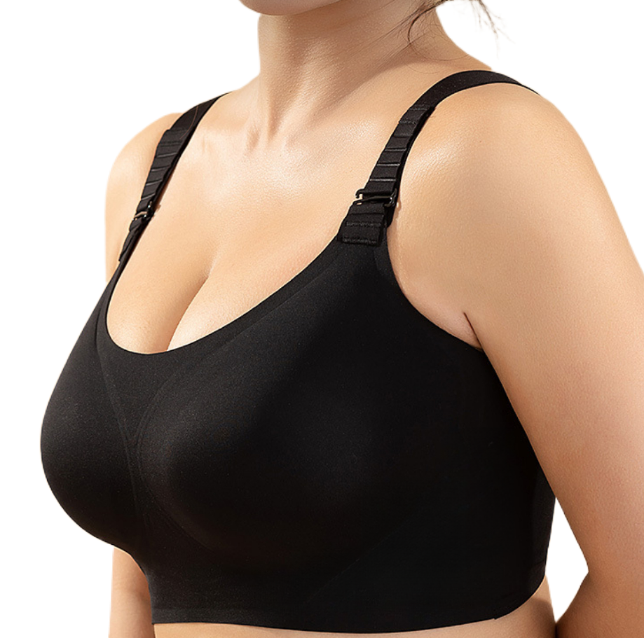 Seamless Low Back plus size everyday sports Bra no wire with widened bands black