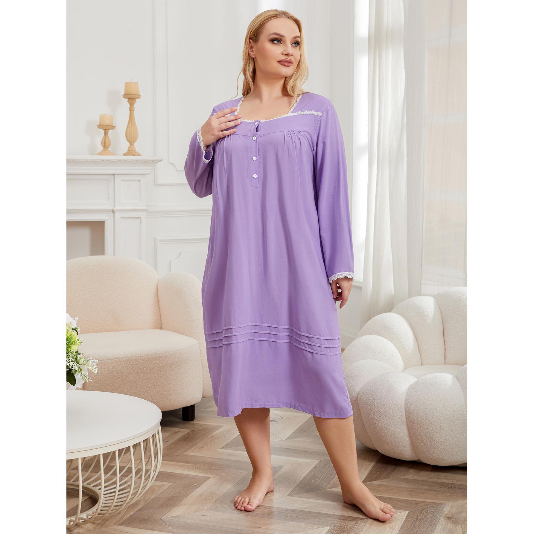 RosyLemon Women s Thin Long Sleeve Nightdress with Plus Size