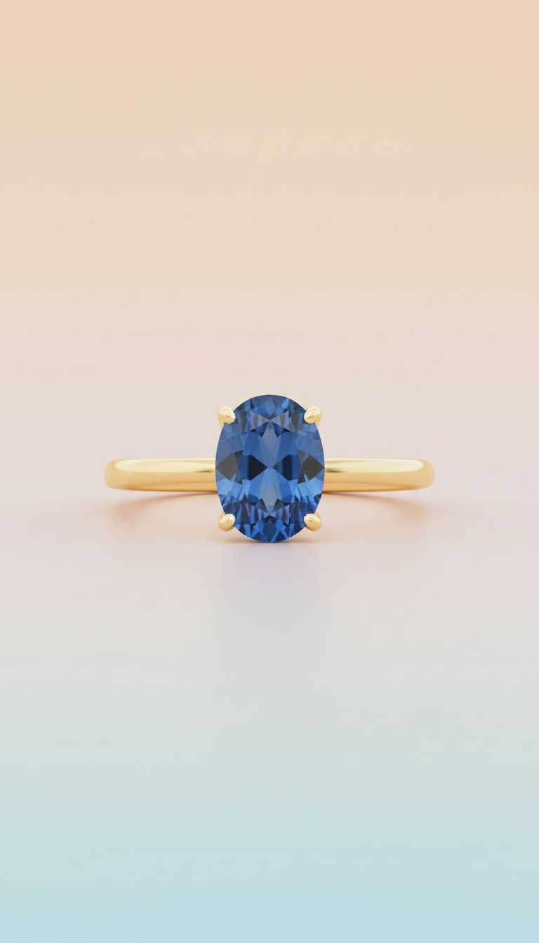 Solitaire sapphire ring in 18k gold
