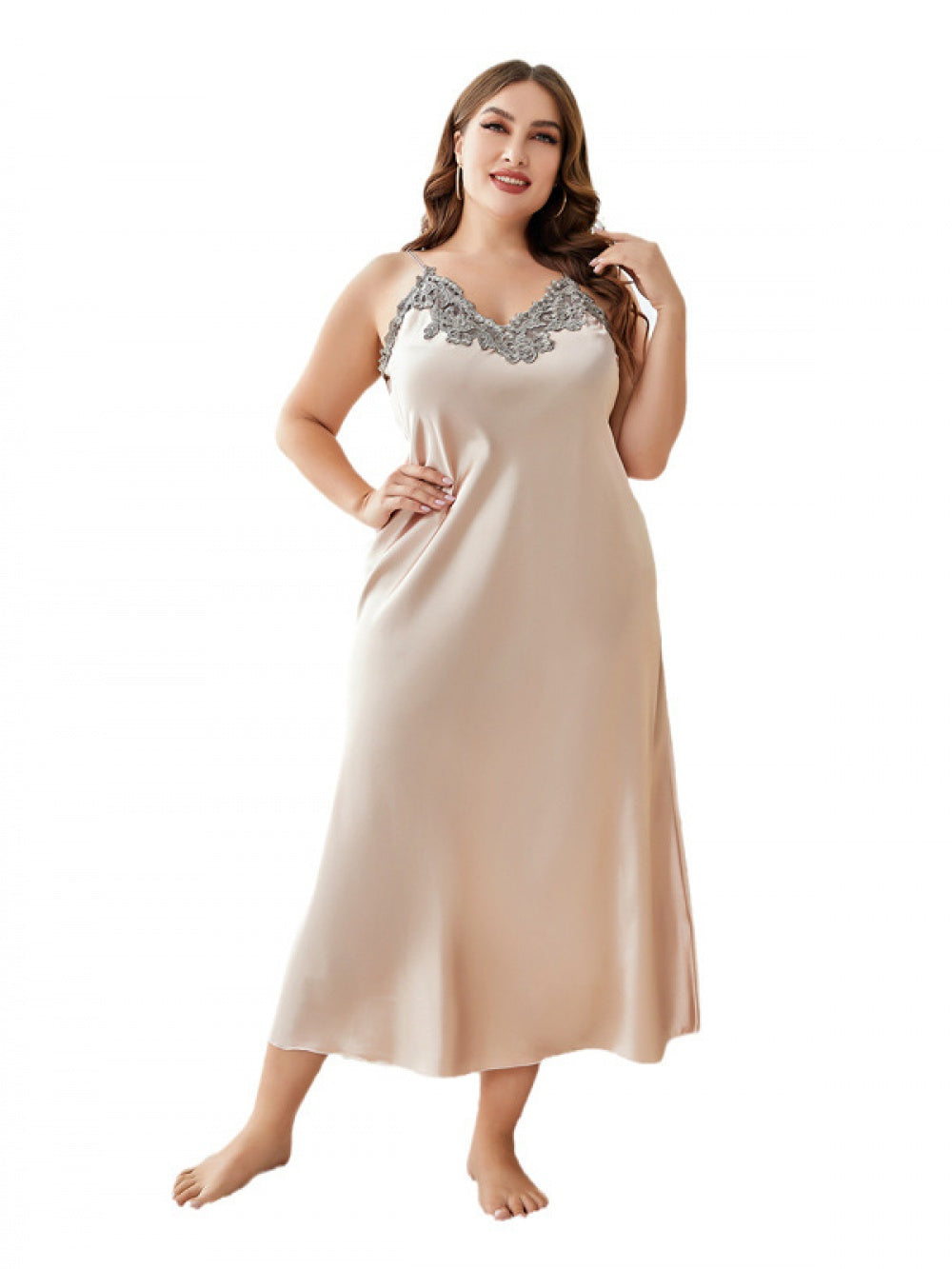 RosyLemon Women's Artificial Silk Nightdress with Plus Size Black / 2XL