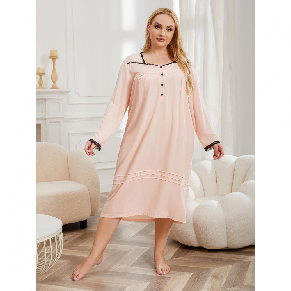Thin Long Sleeve Nightdress - Pink / XL Thin Long Sleeve Nightdress - Pink / XL