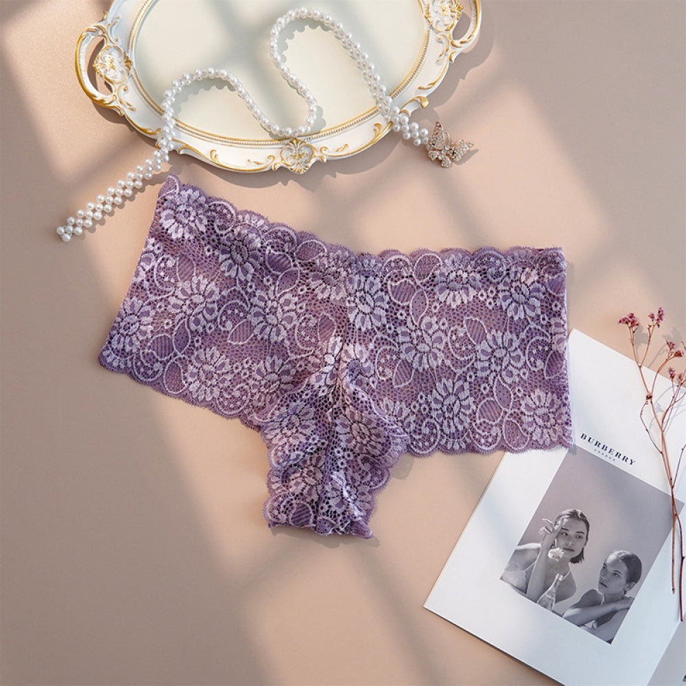 Plus size G string thong cheeky lace purple