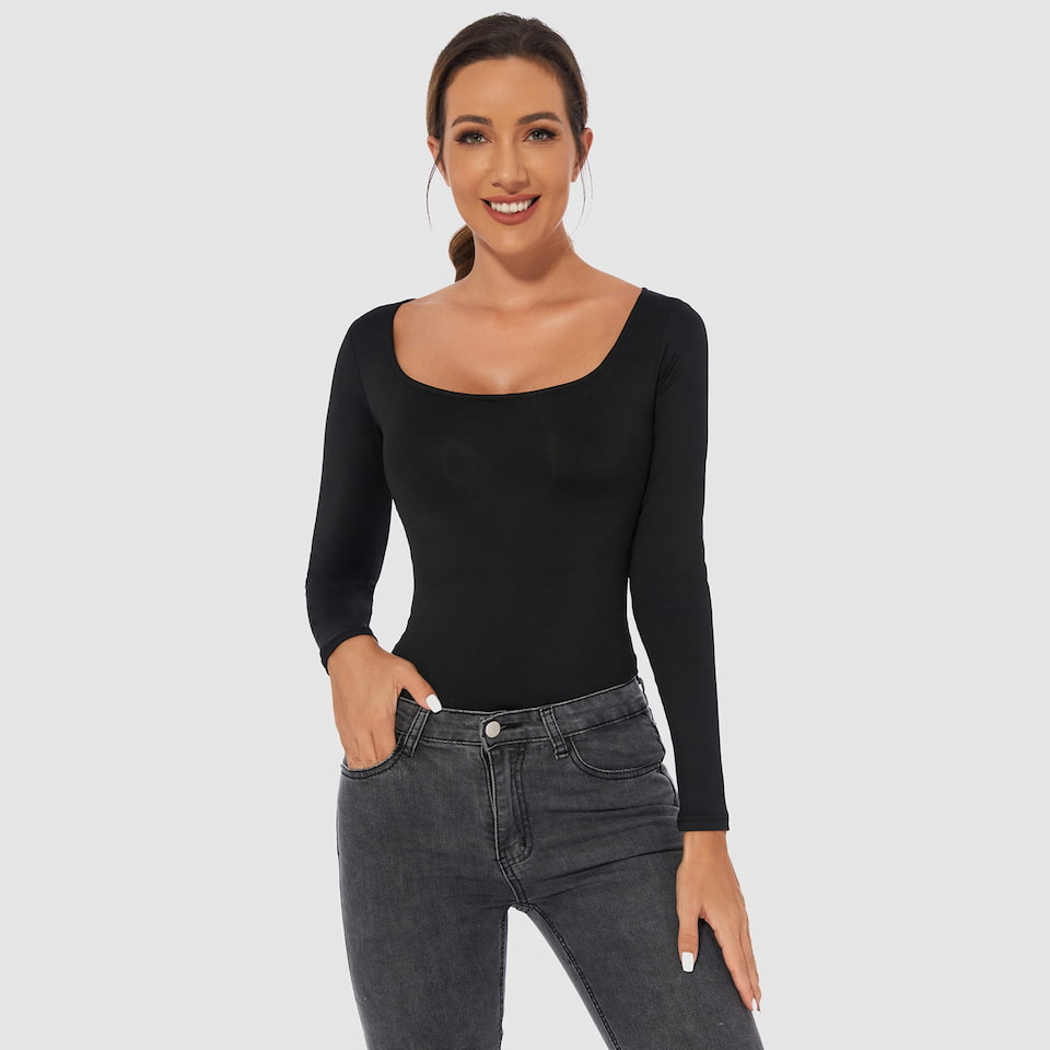 Long Sleeve Crew Neck Shapewear Bodysuit - Tummy Control