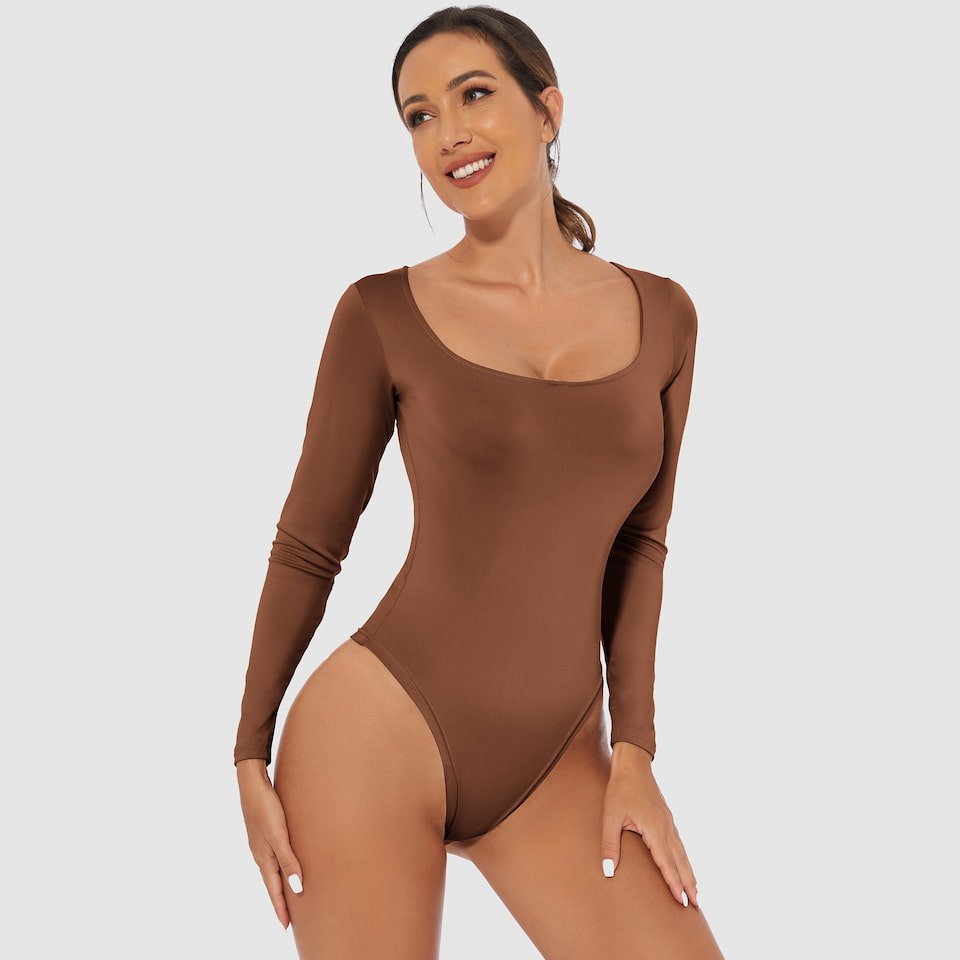 Long Sleeve Crew Neck Shapewear Bodysuit - Tummy Control