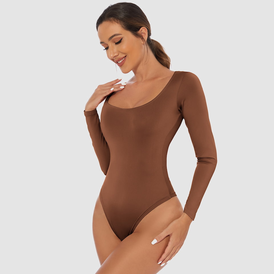 Long Sleeve Crew Neck Shapewear Bodysuit - Tummy Control