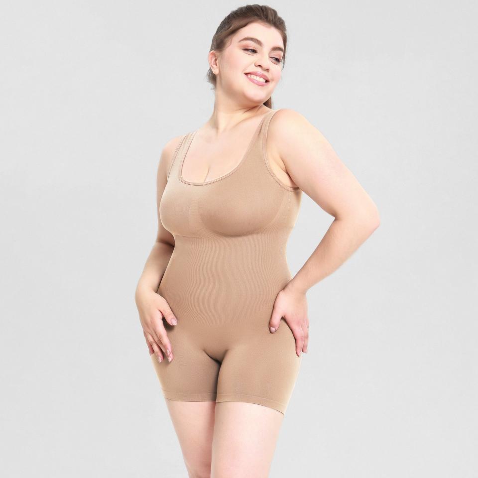 mid thigh camisole shapewear bodysuit skin color rosylemon