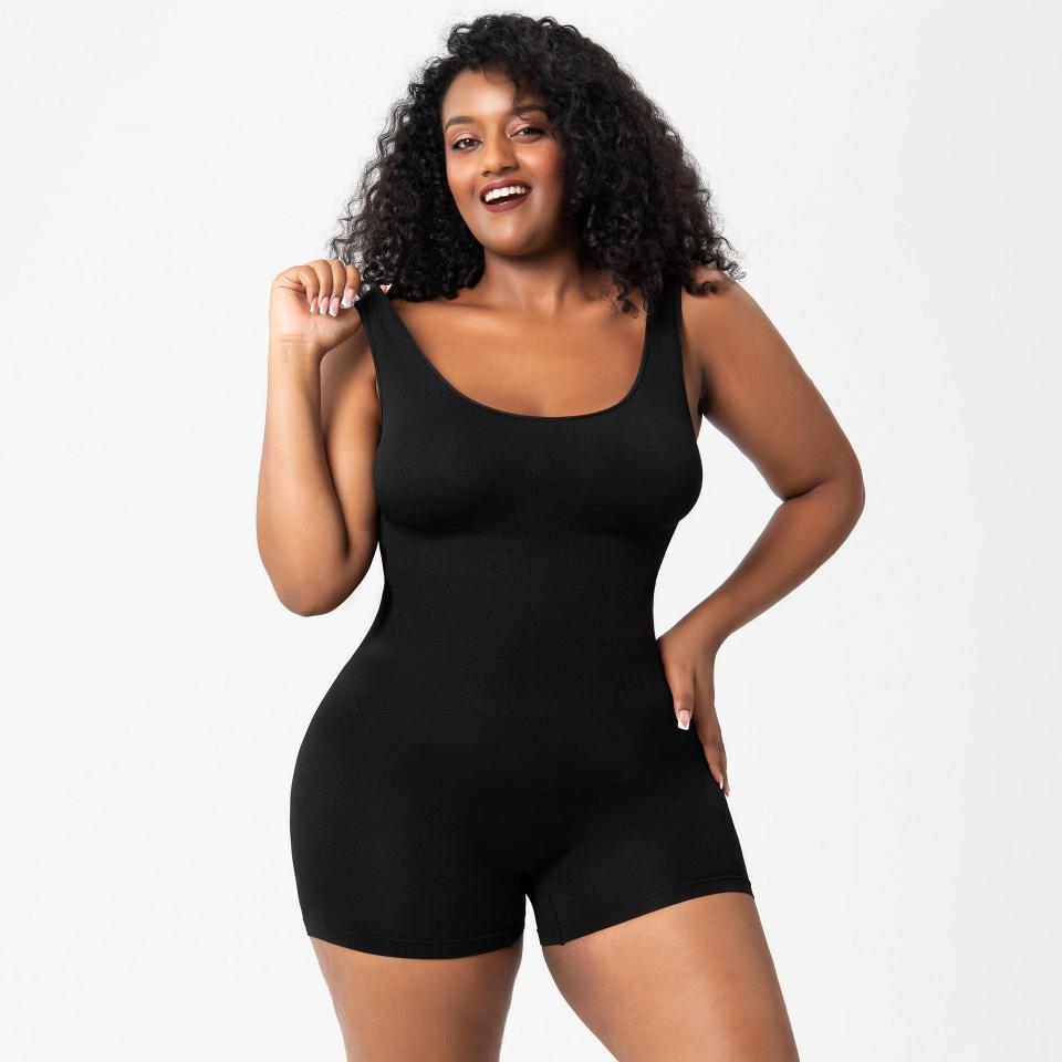 plus size mid thing shapewear bodysuit black rosylemons