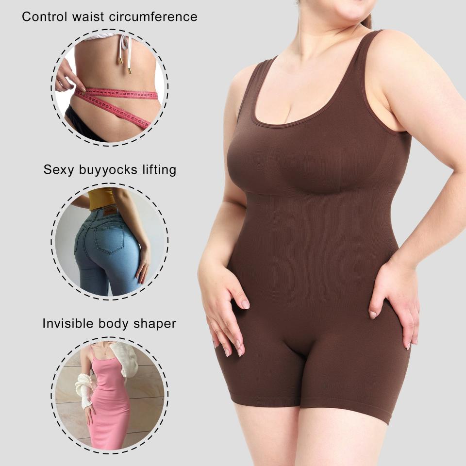 plus size mid thing shapewear bodysuit brown rosylemon