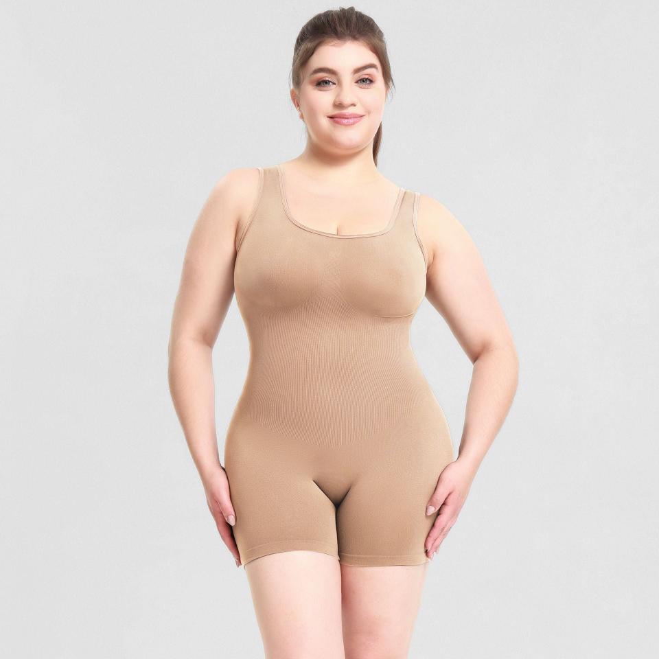 plus size mid thing shapewear bodysuit skin color front