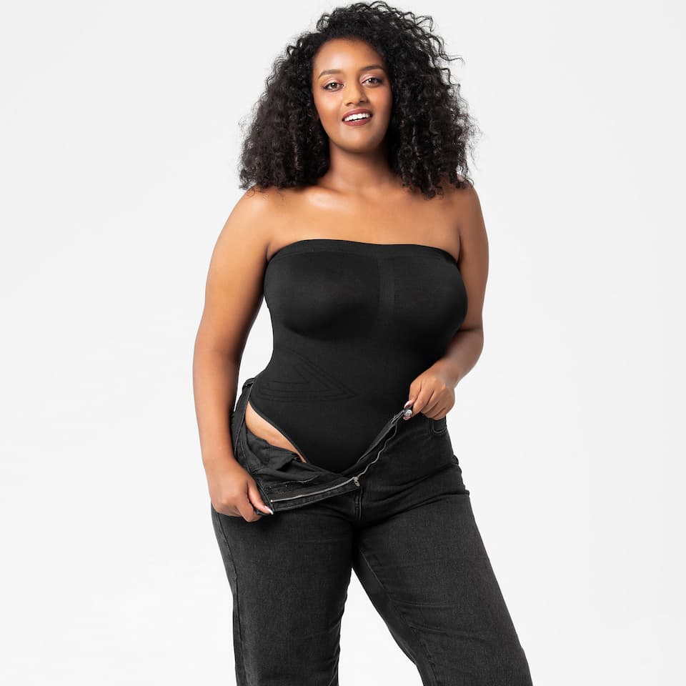 RosyLemon Women's Strapless Mid Thigh Shapewear Bodysuit Brown / L RosyLemon Women's Strapless Mid Thigh Shapewear Bodysuit Brown / L